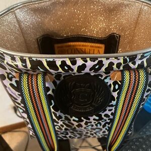 Consuela Leopard Print Tote with Rainbow Straps
